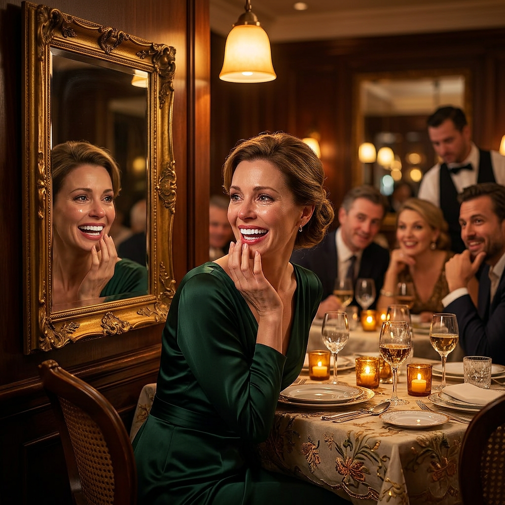 Woman laughing freely and confidently at a dinner party